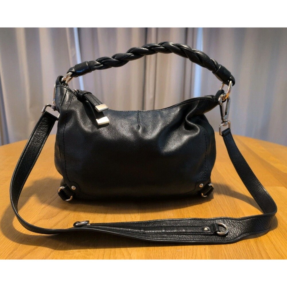 Vtg Banana Republic Black Leather Bag  Braided Handle Crossbody Strap Quality!